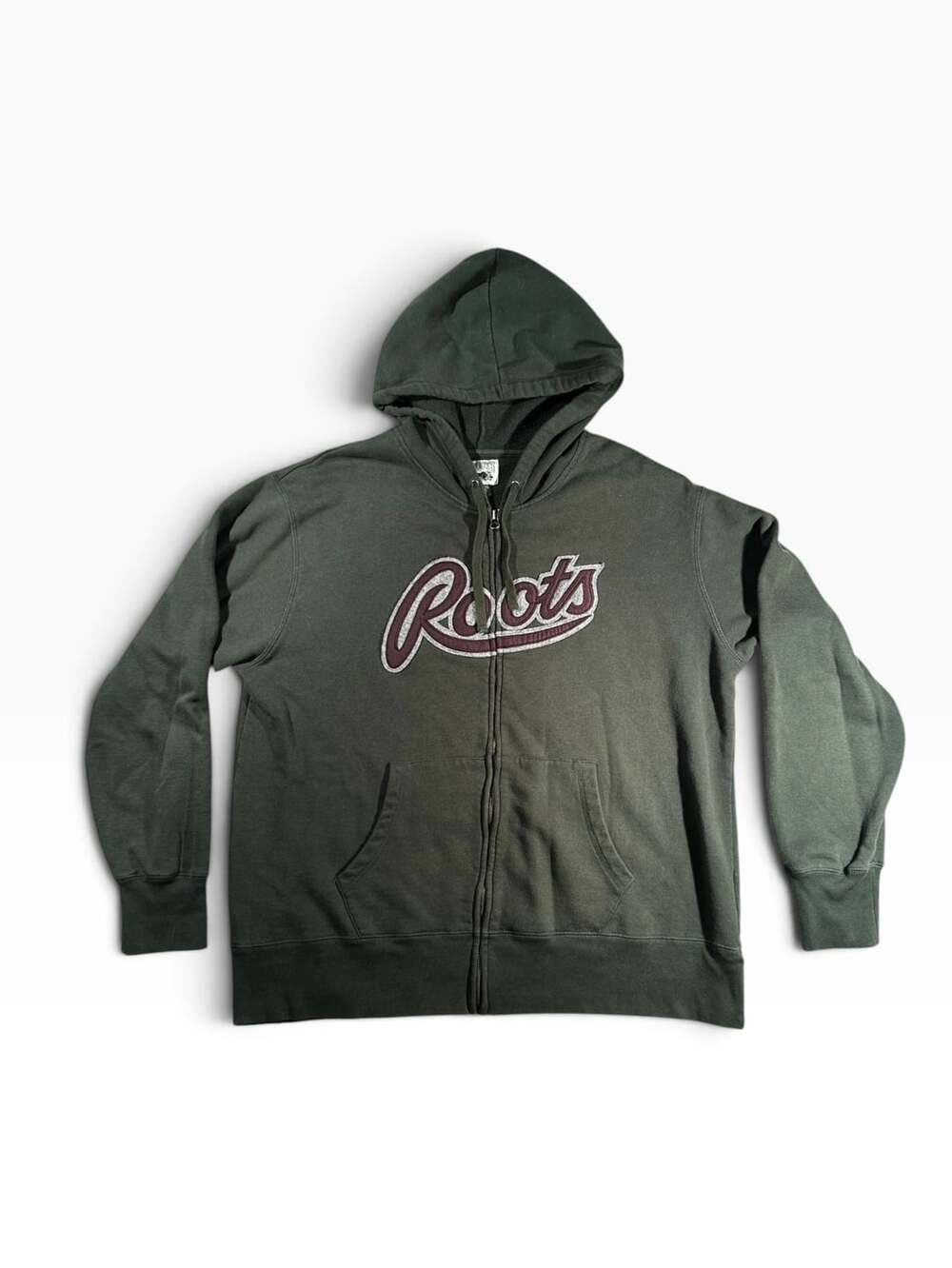 Roots Green Script Logo Full Zip Hoodie XL